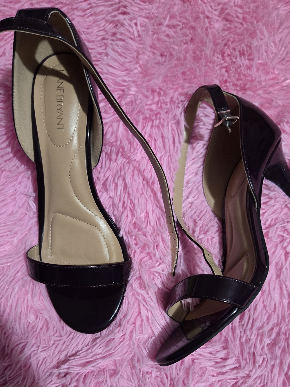 Lane Bryant Wine Patent Open-Toe Ankle Strap Heels